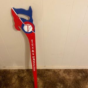 A handmade painted Texas rangers walking cane